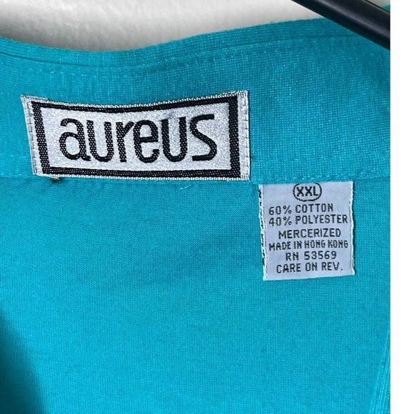 VTG Aureus Mens Single‎ Stitch XXL Teal Blue Polo Shirt Embroidered Sleeve - Picture 5 of 5